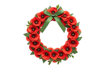 Beautiful red poppy wreath for remembrance display, cut out