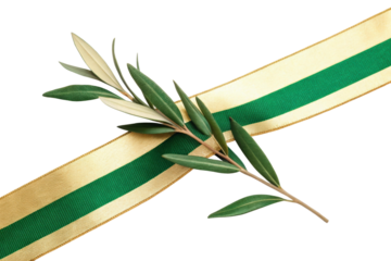 Award ribbon and olive branch symbolizing victory, cut out