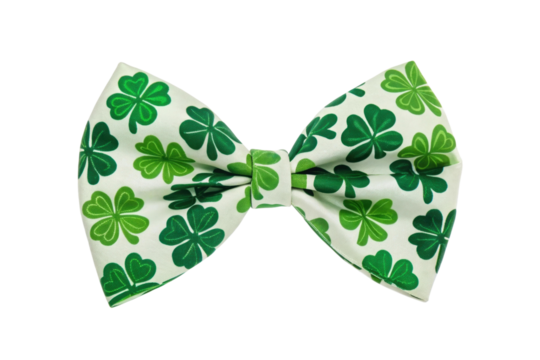 Green bow tie with shamrock pattern for events, cut out