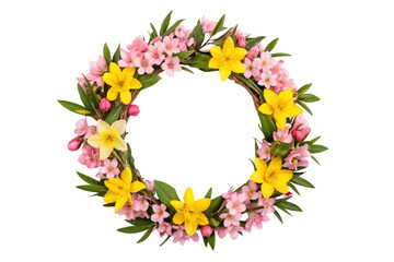 Colorful flower wreath with pink and yellow blooms, cut out
