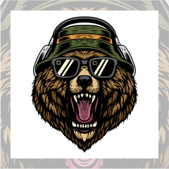 Fototapeta premium Bear head hipster esport mascot logo design