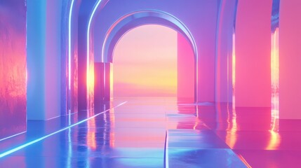 Neon Arches and Pastel Horizon: A Retro-Futuristic Architectural Dream