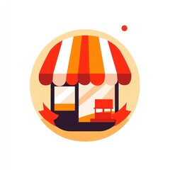 Naklejka premium Local Business Illustration Shop with awning, selling products. Commercial use