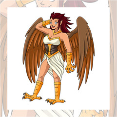 Cartoon harpy eagle greek mythology isolated on white background