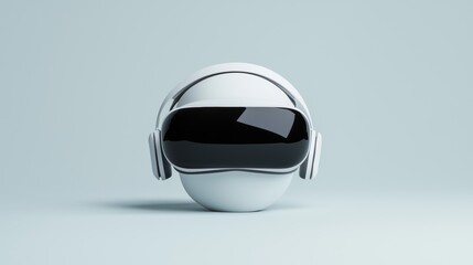 3D Clay Model of a Virtual Reality Headset with Headphones on a Minimalistic Background