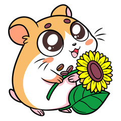Adorable Hamster with Sunflower - Cute Cartoon Character Illustration.