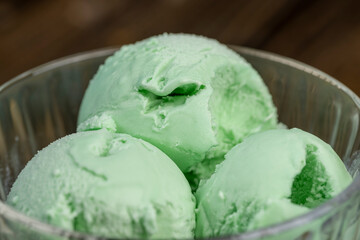 delicious green cold ice cream with mint flavor and smell