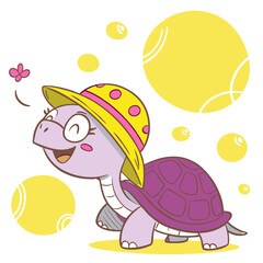 Cute Cartoon Turtle with Hat - Purple Shell.