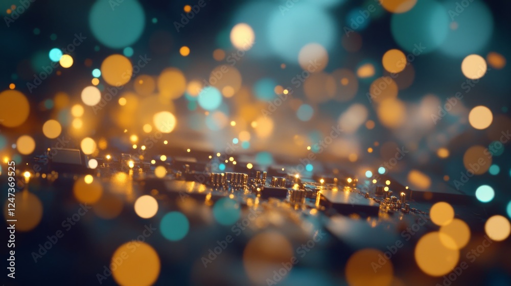 Poster close-up view reveals a detailed circuit board glowing with blue and yellow lights, highlighting adv