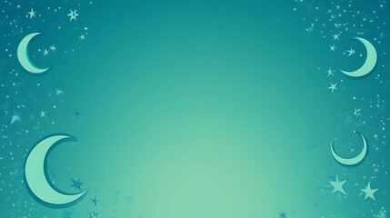 Teal Night Sky With Crescents And Stars