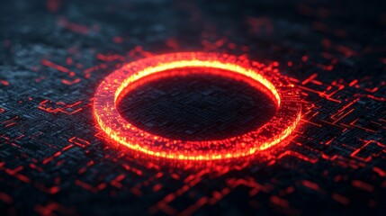 Glowing Cyber Lock Hologram Surrounded by Digital Circuit Patterns in Dark Background