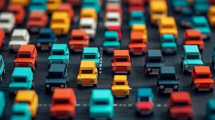 Obraz premium Colorful Toy Cars Representing Sustainable Transport in Urban Environment