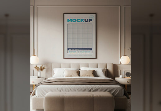 Vertical Frame Poster Mockup on Elegant Bedroom