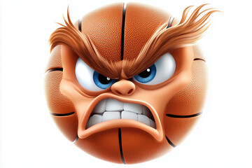 Cartoon-style angry basketball character with exaggerated facial features
