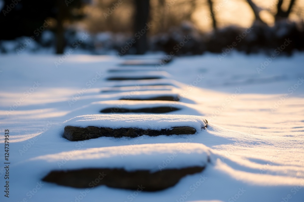 Aufkleber a tranquil winter path is formed by snowy stepping stones, creating a serene atmosphere as soft ligh