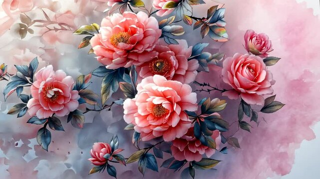 Delicate peonies in watercolor style