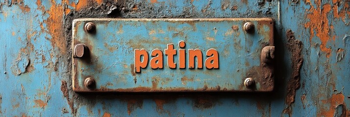 The Weathered Texture of a Rusted Metal Plate with Bold Lettering: Exploring Rustic Charm, Age, and Industrial History through Patina Effects