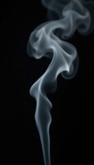 Wispy, gray smoke fragments drift against a pure black backdrop , background, surreal, photography