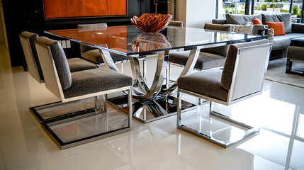 A large glass table with four chairs around it. generated using AI