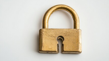 Naklejka premium Close-up of vintage brass padlock on plain white background