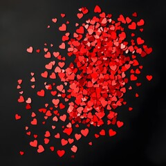 Red Paper Hearts Scattered on Black Background for Romantic or Love Concepts