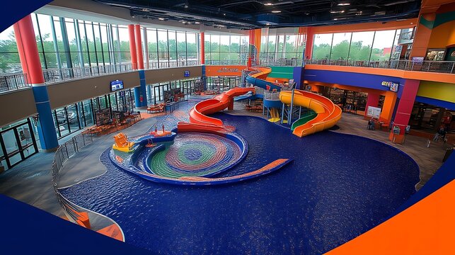 Indoor Water Park with Colorful Slides and Pool