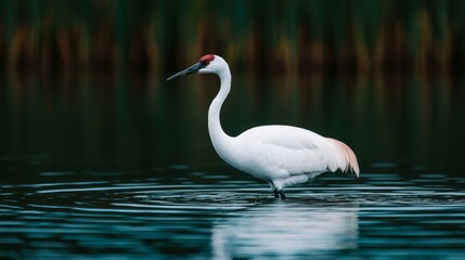 Fototapeta premium Majestic Crane in a Tranquil Japanese Garden Surrounded by Serene Water