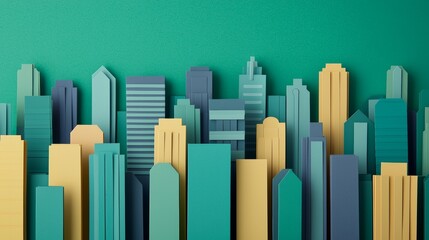 Obraz premium Urban Development Concept with Colorful Paper Craft Buildings on Green Background