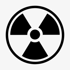 Ionizing radiation symbol in black and white. Simple, bold warning sign. Concept of: science, safety, nuclear energy.