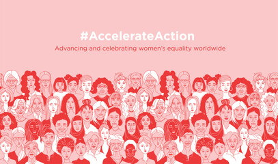 Diverse Women Illustration for International Women's Day Campaign #AccelerateAction. Empowering Women's Portraits: Celebrate Gender Equality with Bold Art. Colorful hand drawn vector Illustration