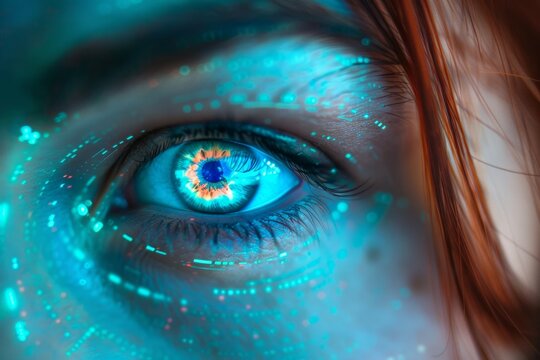 Close up of woman eye in process of scanning. Neural network ai generated