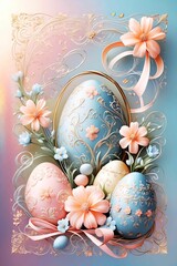 easter card design with easter eggs and flowers 