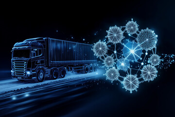 Advanced refrigerated truck transporting 