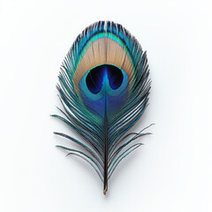 Obraz premium Striking peacock feather, vibrant blues and greens, with a distinctive eye-like pattern and intricate, delicate details.