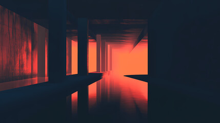 Neon noir: dystopian urban landscape with cinematic light and eerie shadows. Neon Noir Aesthetics. Illustration