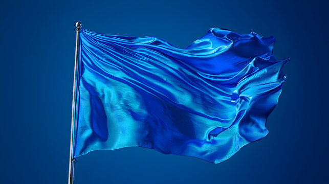 Dynamic Blue Flag Waving in the Sky: A Vibrant Symbol of Freedom, Unity, and Nationalism, Celebrate Heritage and Identity with Elegant Texture and Motion, Art in Fabric Flow and Colors