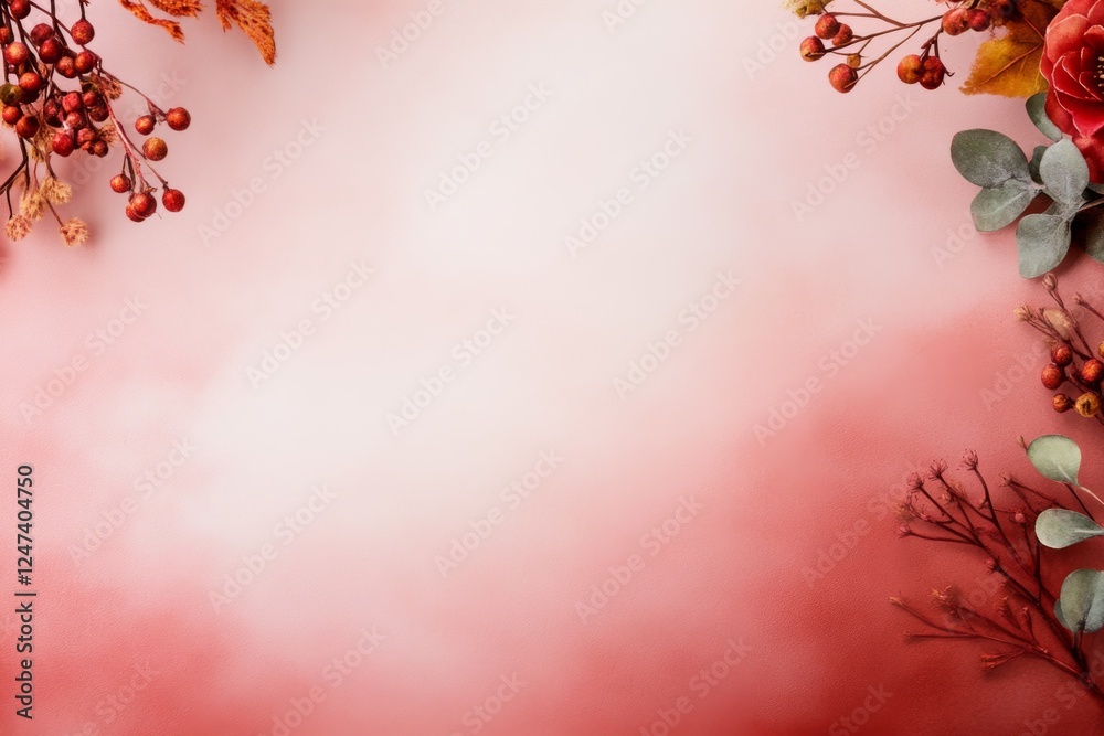 Aufkleber a soft pink watercolor splash background features delicate peony line art and autumn flowers, creati