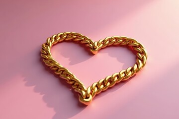 Obraz premium Intricate gold chain shaped as a heart on a soft pink, pink, romance