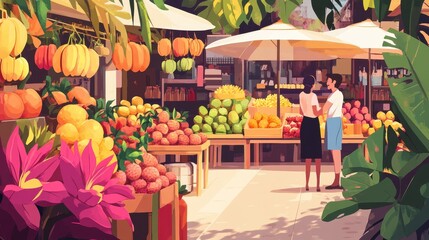 Obraz premium People browse colorful fruits at a vibrant outdoor market