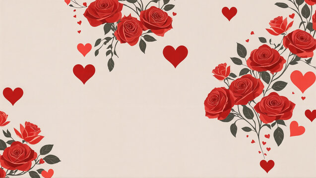 Fondo rojo rosado de corazones y rosas para el D&iacute;a de San Valent&iacute;n, el D&iacute;a del amor y la Amistad