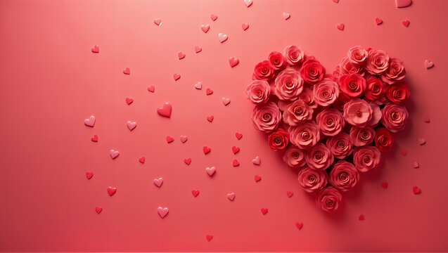 Fondo rojo rosado de corazones y rosas para el D&iacute;a de San Valent&iacute;n, el D&iacute;a del amor y la Amistad