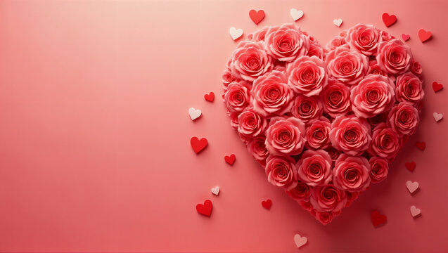 Fondo rojo rosado de corazones y rosas para el D&iacute;a de San Valent&iacute;n, el D&iacute;a del amor y la Amistad