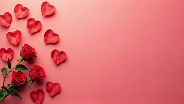 Fondo rojo rosado de corazones y rosas para el D&iacute;a de San Valent&iacute;n, el D&iacute;a del amor y la Amistad