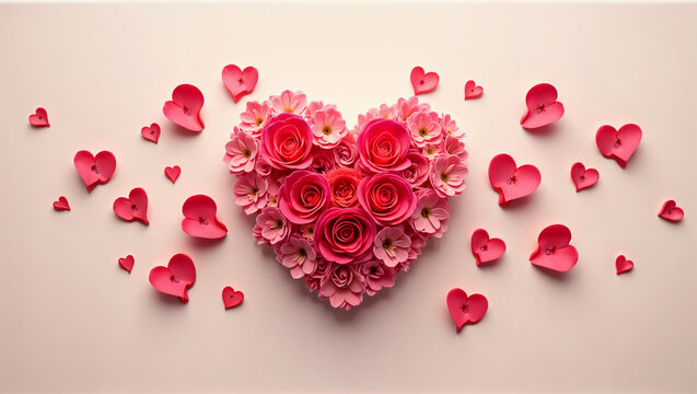 Fondo rojo rosado de corazones y rosas para el D&iacute;a de San Valent&iacute;n, el D&iacute;a del amor y la Amistad