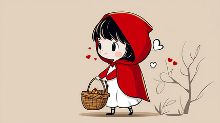 A girl in a red hoodie is holding a basket. generated using AI