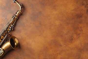 beautiful musical card saxophone on a brown background with copy space