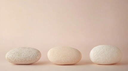 Three smooth, pastel-colored stones arranged on a soft background.