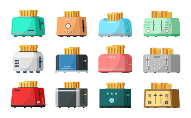 Toasters. A set of icons. Flat design.