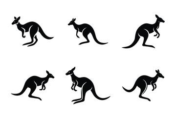 Kangaroo Silhouette Vector Set, Australian Wildlife Illustration, Jumping and Standing Kangaroo Graphics