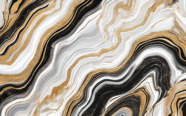 Black and white abstract marble with gold dust swirls, high resolution luxury digital art for elegant interior design and prints